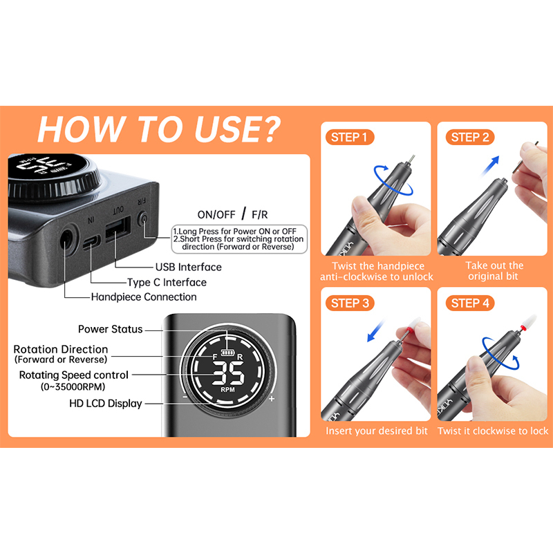 35000RPM Portable Electric Nail Drill Manicure Machine For Acrylic Gel Polish Nails Sander Rechargeable Nail Art Salon Equipment 220711