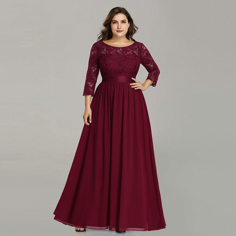 Burgundy Navy Plus Size Mother Of The Bride Dress With Lace Sleeves 2022 A Line Full Chiffon Wedding Guest Evening Party Gowns Groom Mom Prom Party Sk