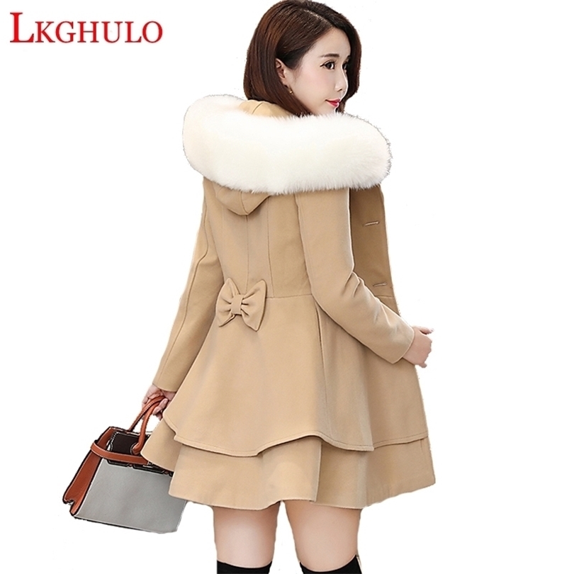 Winter Woolen Coat Women New Fashion Big Fur Collar Woolen Coat Female Windbreaker Plus Size 3XL Female Basic Coat W520 T190903