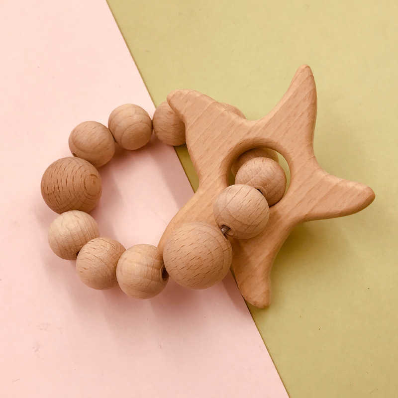 Natural Wooden Pacifier Ring clips Teethers for Baby Health Care Accessories Infant Fingers Exercise Toys Colorful Silicon Beaded Soother