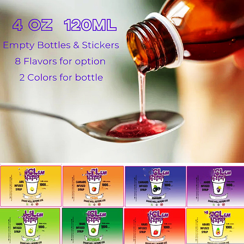 Empty Packaging Bottles Lean 1000mg 120ml Infused Syrup Brown Clear Bottle With Holographic Sticker Blueberry Watermelon Strawberry Lemonade Juice Drink
Empty Packaging Bottles Lean 1000mg 120ml Infused Syrup Brown Clear Bottle With Holographic Sticker Blueberry Watermelon Strawberry Lemonade Juice Drink