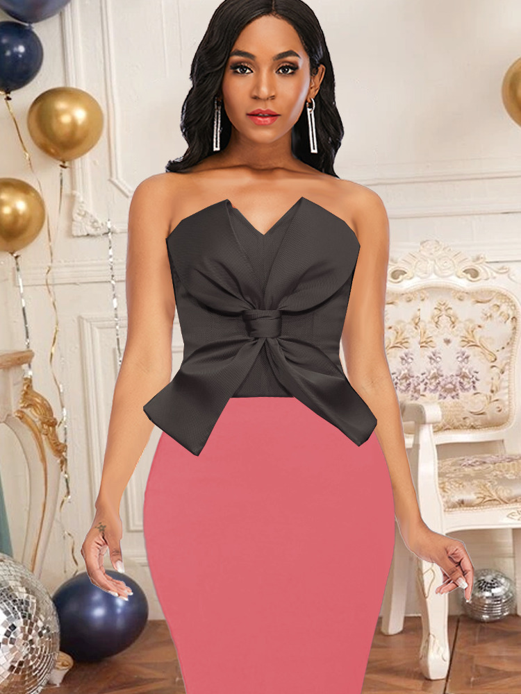 AOMEI Women Red Party Tops Elegant Crop with Big Bow Summer Sexy Bare Shoulder Backless Anti Slip Tube Blouse 3XL 220325