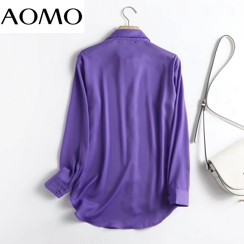 AOMO High Quality Women Elegant Purple Blouse Shirt Long Sleeve Chic Female Shirt Tops 4C187A 220407