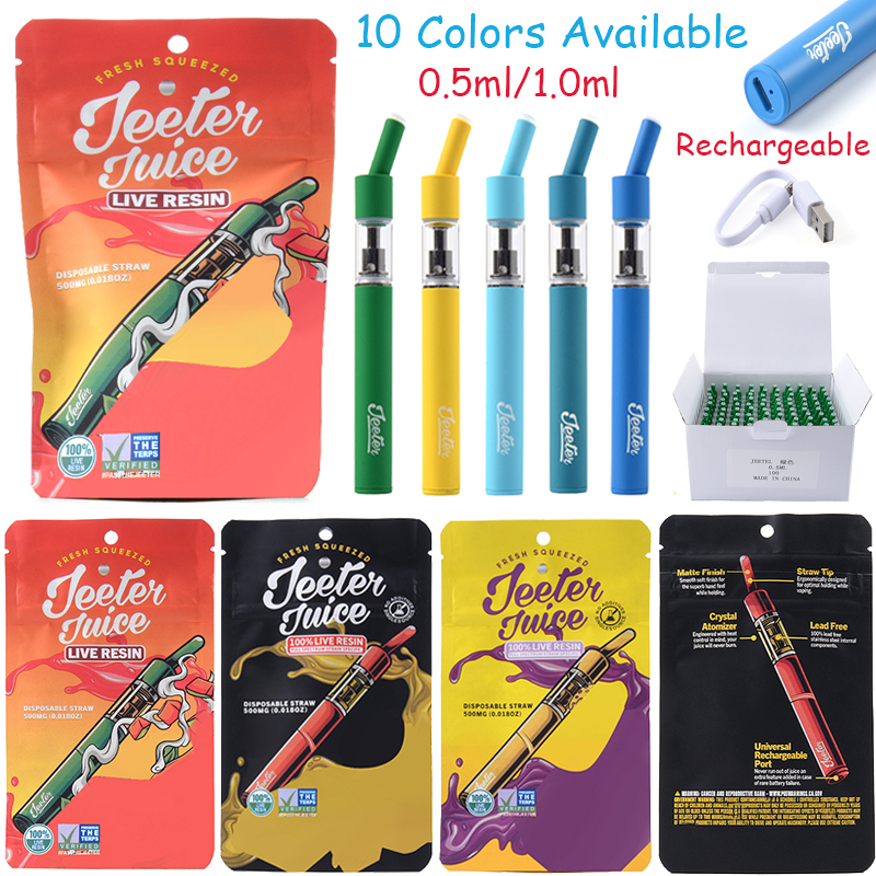 10 Colors JEETER Micro USB Rechargeable E Cigarettes Disposable Vape Pen 0.5ml 1.0ml Device Pods Preheat Vaporizer 180mah Carts With Packaging Bags
10 Colors JEETER Micro USB Rechargeable E Cigarettes Disposable Vape Pen 0.5ml 1.0ml Device Pods Preheat Vaporizer 180mah Carts With Packaging Bags