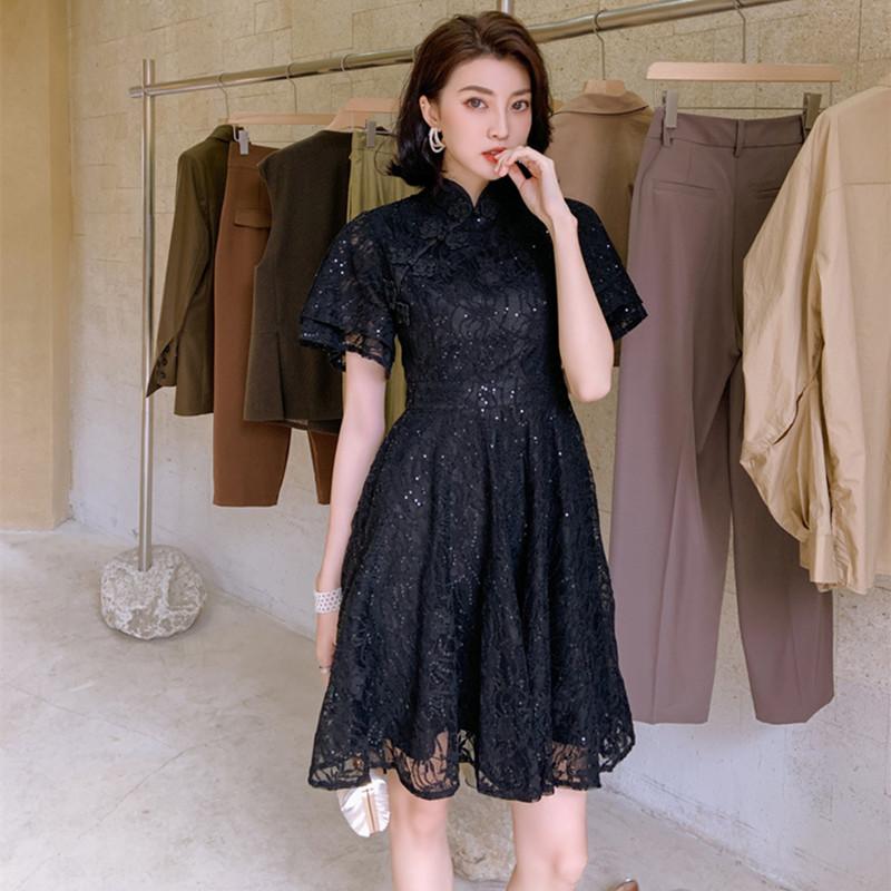 Party Dresses Summer Vintage Bandage Black A Line Dress High-end Women Cheongsam Stand Collar Short Sleeve Elegant Vestido
Party Dresses Summer Vintage Bandage Black A Line Dress High-end Women Cheongsam Stand Collar Short Sleeve Elegant Vestido