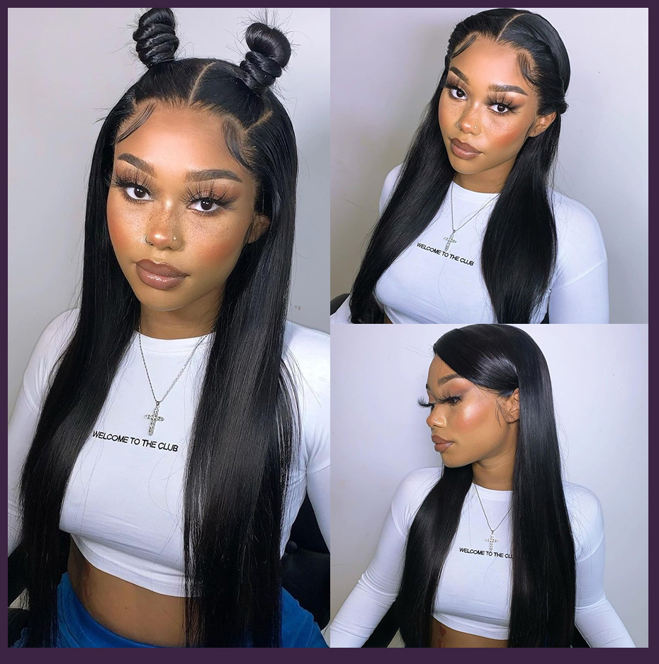 32 34 Inch Long Bone Straight Lace Front Brazilian Human Hair Wig Transparent 13x4 Synthetic Frontal Wigs For Women