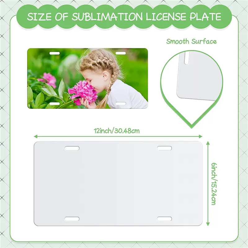 White Sublimation License Plate Decor Blanks Metal Aluminum Automotive Plates Heat Thermal Transfer Sheet DIY Picture Tag Board 3 Sizes sxa24