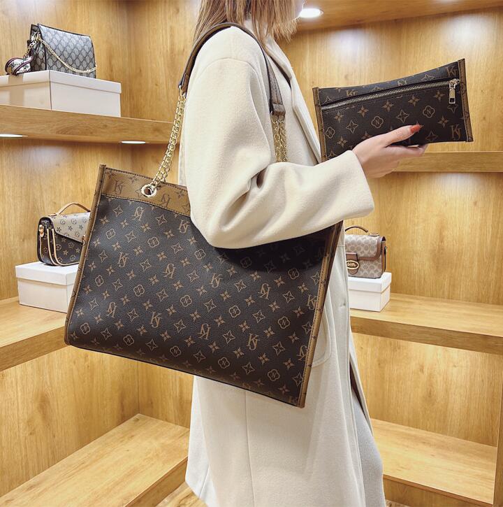 Wholesale ladies leather shoulder bags horizontal large-capacity fashion tote bag elegant atmosphere Plaid handbag street trend plug-in coin purse women handbags