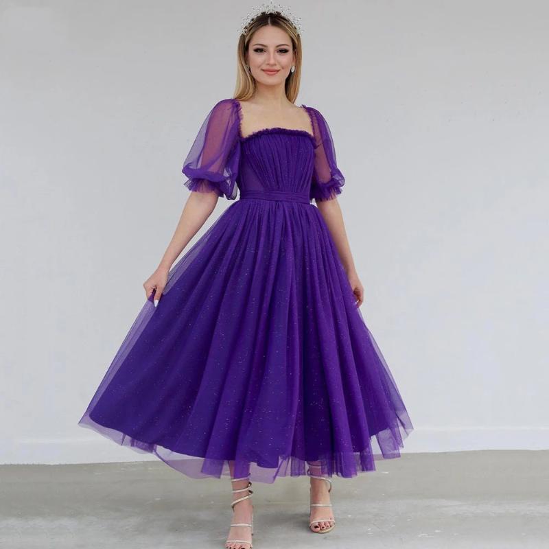 Party Dresses Purple Glitter A Line Prom Dress Half Sleeve Square Collar Shinning Homecoming Gowns Tea Length Tulle Graudation, Ivory
Party Dresses Purple Glitter A Line Prom Dress Half Sleeve Square Collar Shinning Homecoming Gowns Tea Length Tulle Graudation, Ivory