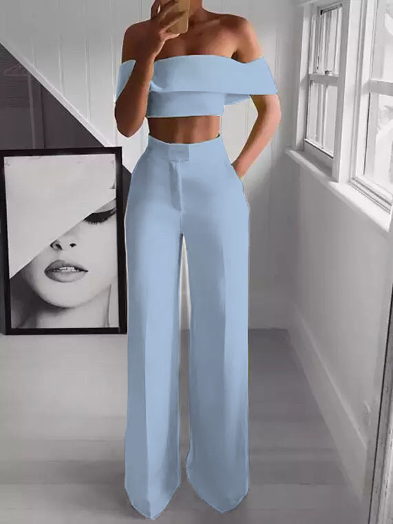 Summer White Black 2 Piece Set Women Clothing Wide Leg Pants Suits Sexy Cropped Top Long Trousers Fashion Woman Tracksuits 220520