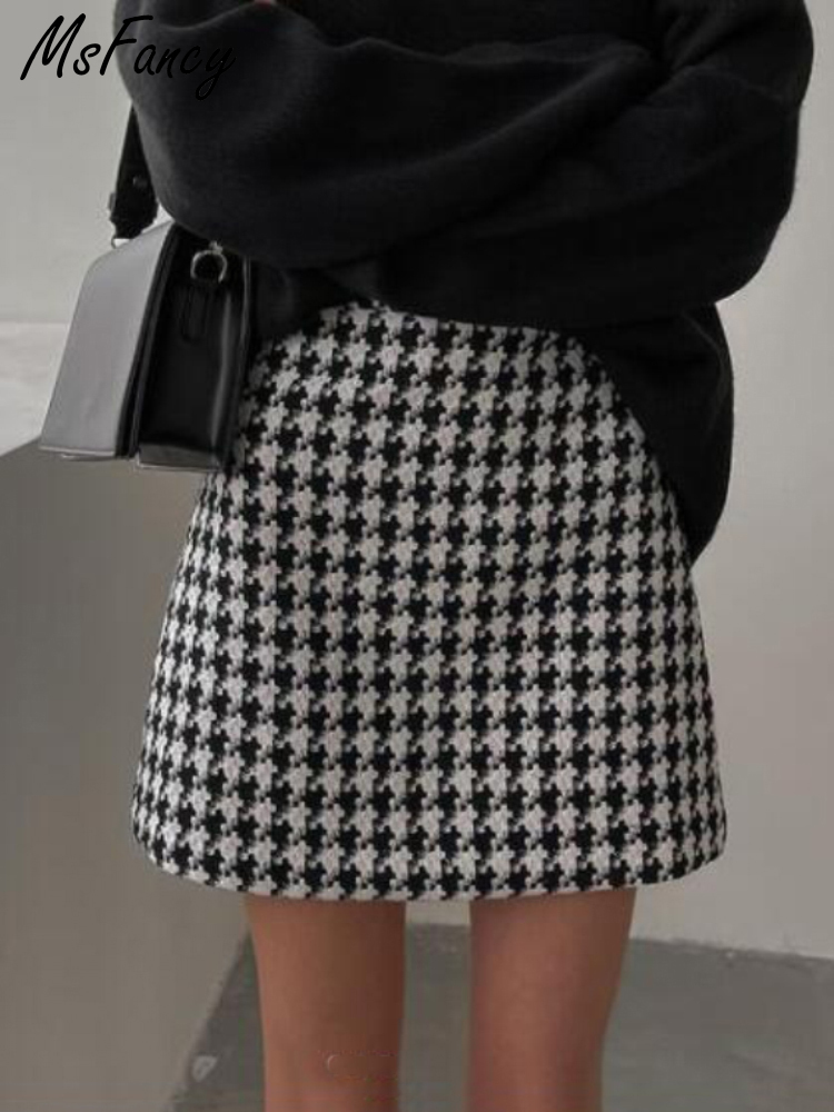 Msfancy Plaid Mini Skirt Women Black White Fashion Official Faldas Mujer Korean Style High Waist Short Jupe 220317