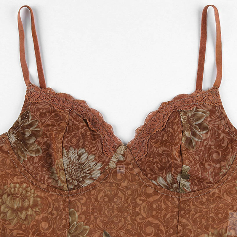 Fashion Y2K Women's Tank Lace Trim Paisley Pattern Corset Cami Tops Basic Female Clothing High Street Autumn Women Shirt 220325