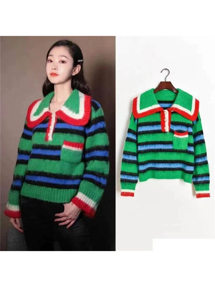 Women Autumn Winter Turtleneck Contrast Color Vintage Pearl Button Knitwear Jumper Oversize Long Sleeve Knitted Pullover Sweater 220816