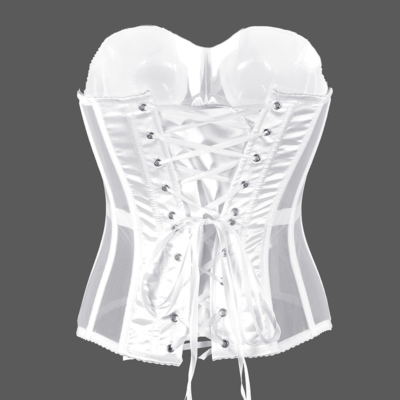 Women Sexy Satin Mesh Overbust Corset 2022 Spring New Ultra Lightweight Lingerie Casual Vintage Bustier Slim Body Belts See Through Corset Black White