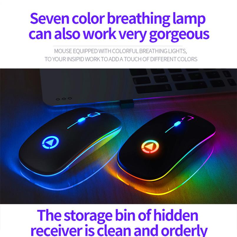 Epacket Wireless Mice Bluetooth RGB Rechargeable Silent Mouse Computer LED Backlit Ergonomic Gaming Mouse For Laptop PC2412296H