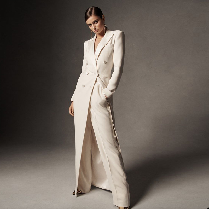 Fashionable Sheath Evening Dresses Two Pieces Long Jacket Suits Lady Celebrity Gown Front Slit Double Breasted Outfit