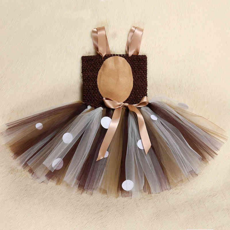 Deer Costumes for Girls Christmas Dress for Kids Halloween Costumes Reindeer Tulle Tutu Dress Birthday Princess Clothes Brown Y220510