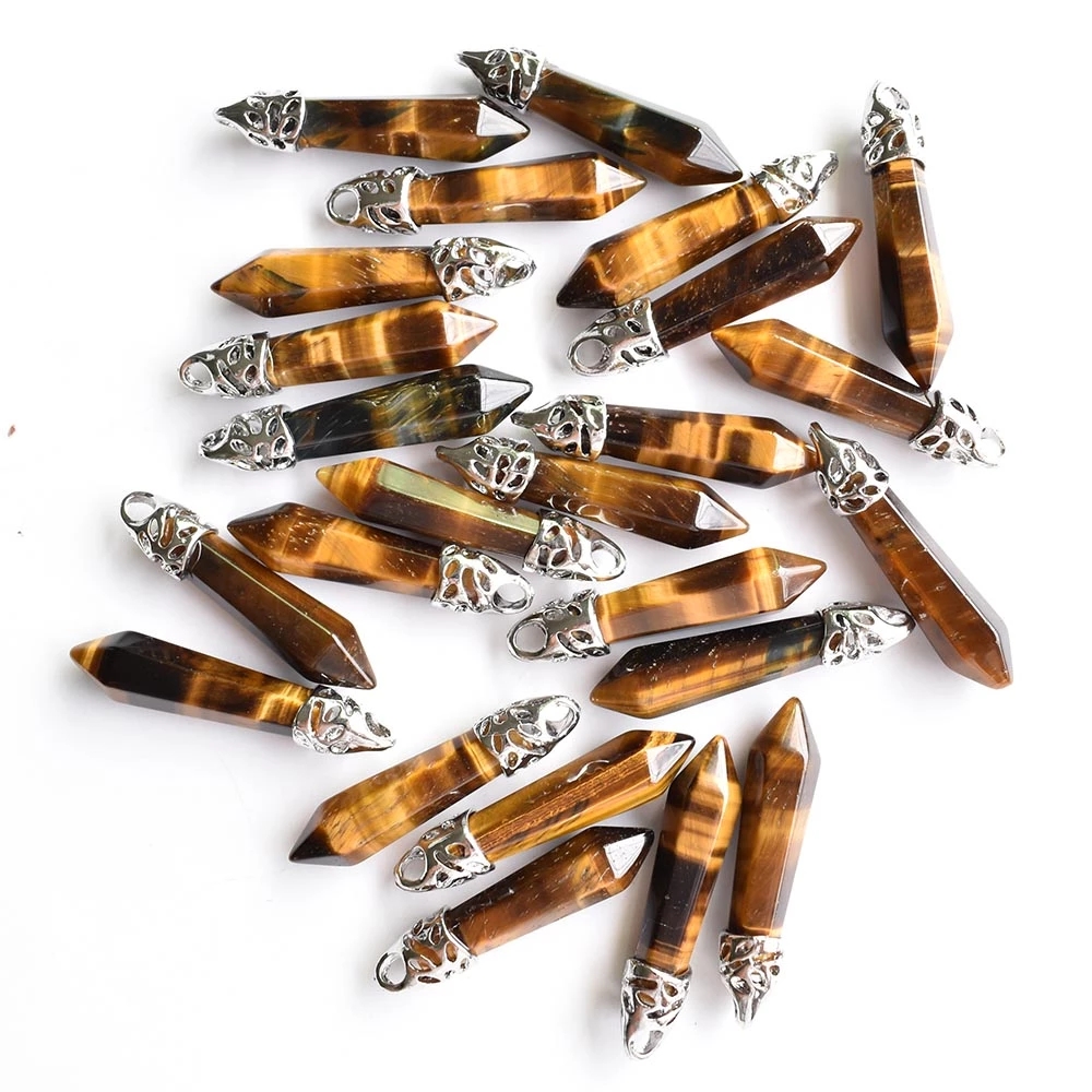 natural amethysts lapis lazuli rose quartz tiger eye stone pillar charms pendants for jewelry making Findings