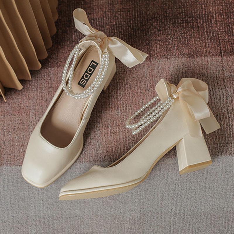 Dress Shoes Ladies High Heels Elegant Bow Square Toe Black Fashion Thick Heel Wedding Party Pearl Lace Shoe
Dress Shoes Ladies High Heels Elegant Bow Square Toe Black Fashion Thick Heel Wedding Party Pearl Lace Shoe