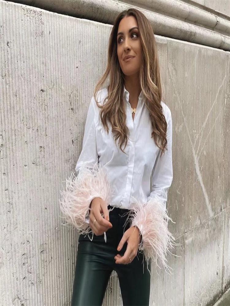 Women' Blouses & Shirts Women Fashion Solid Color Long Sleeve Detachable Feather Cuff V Neck Button Down Blouse Tops Spring Autumn ClothesW
Women' Blouses & Shirts Women Fashion Solid Color Long Sleeve Detachable Feather Cuff V Neck Button Down Blouse Tops Spring Autumn ClothesW