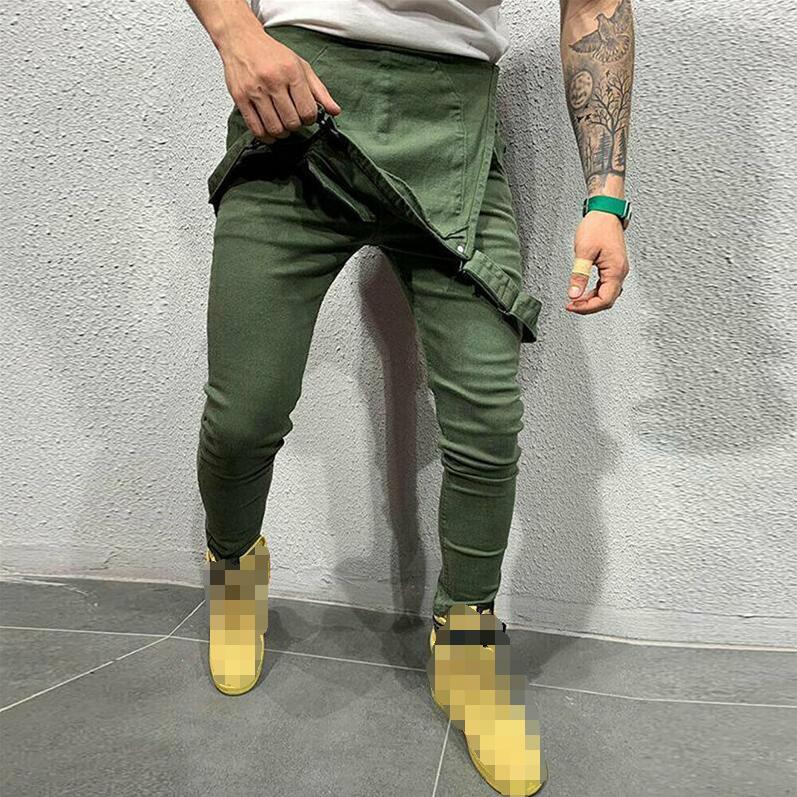 Men Black Jeans Jumpsuits Spring Autumn Casual Skinny Sleeveless Red Denim Overalls Male Slim Green Suspender Pants Streetwear