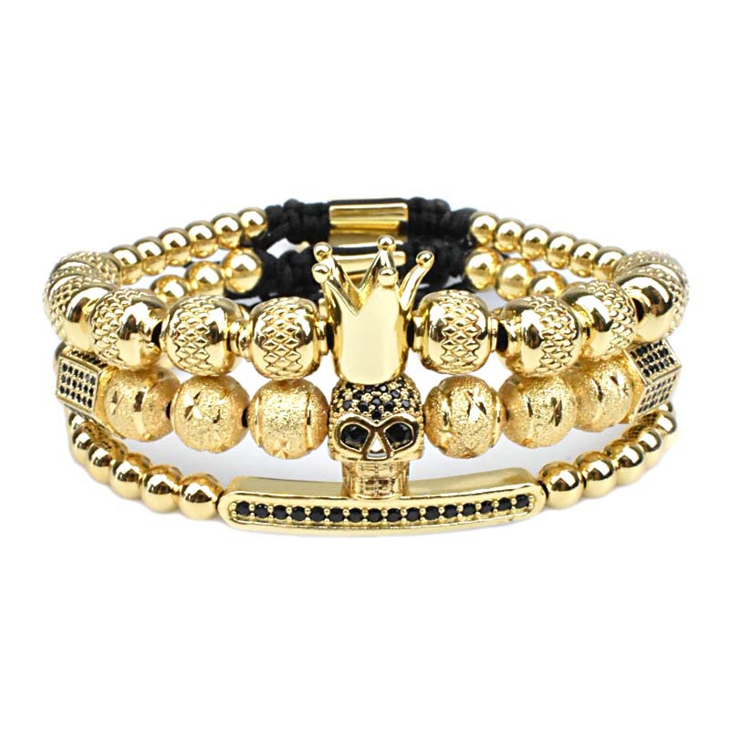 Charm Bracelets Luxury Royal Crown Skull Bracelet Unique Design Men Fashion Gold Color Braided Adjustable Bangle Pulseira Bileklik
Charm Bracelets Luxury Royal Crown Skull Bracelet Unique Design Men Fashion Gold Color Braided Adjustable Bangle Pulseira Bileklik