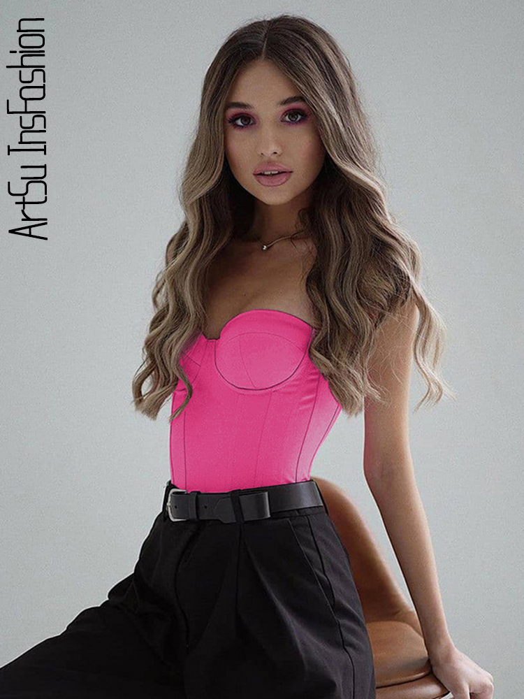 Satin Corset Crop Top Sleeveless Bustier Tank Tops Women Strapless Sexy Tube Off Shoulder Club Party Tanks Summer Vest 220325