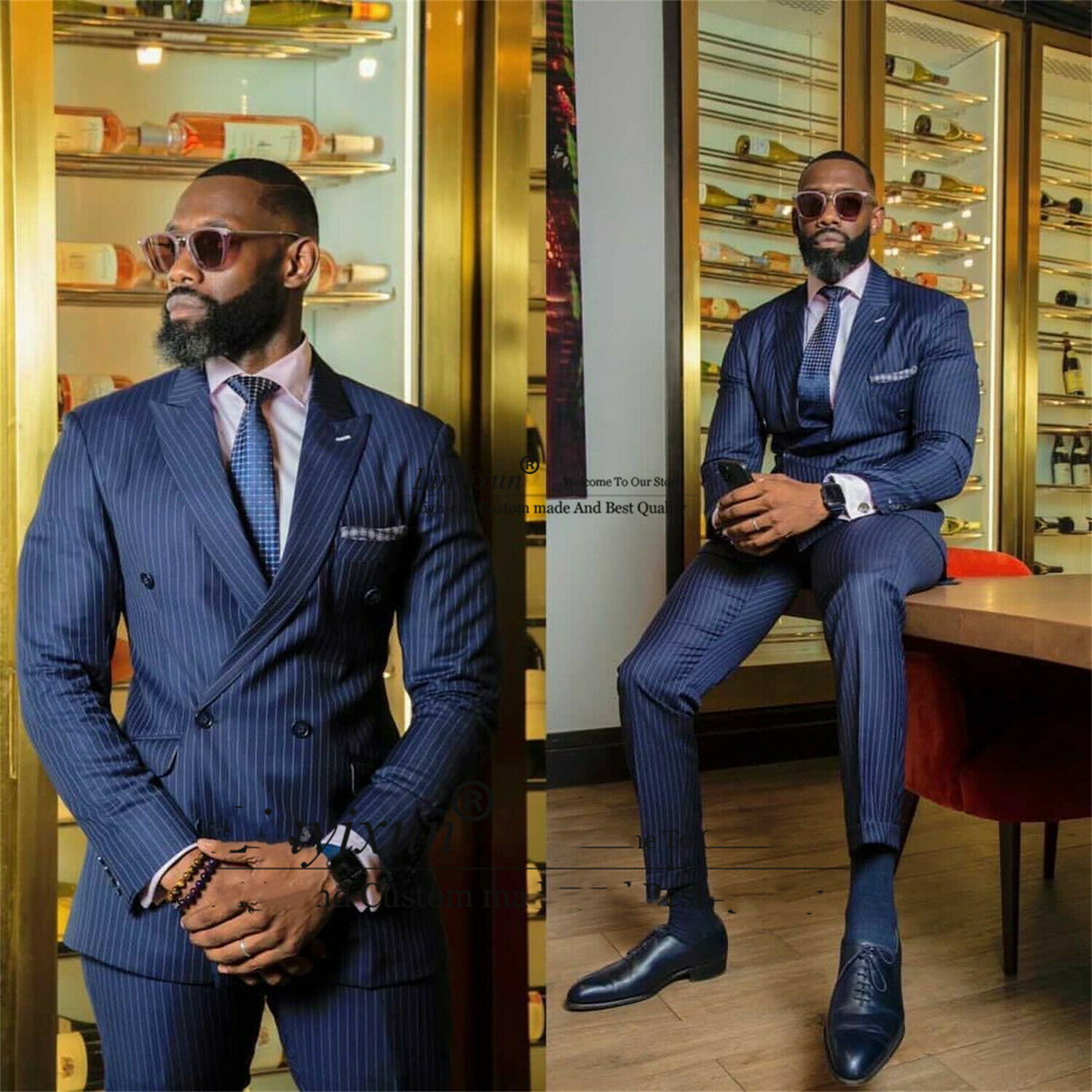 Slim African Navy Blue Groom Wedding Tuxedos 2022 Two Pieces Satin Boyfriend Men's Suits For Wedding Costume Peaky Blinders Fitted Tuxedo Man Cla