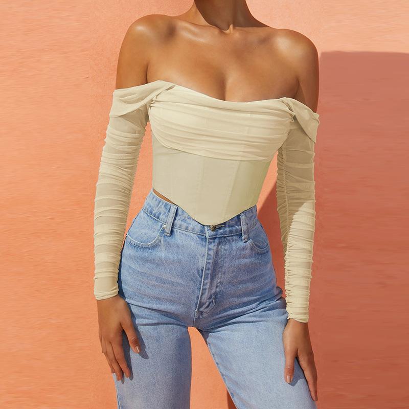 Women's T-Shirt Double Layer Summer Corset Top Women Y2k Tops Beige Bodycon Crop Sexy Off The Shoulder Mesh Sleeve Blouse Girl Party Club, Fishbone top brown
Women's T-Shirt Double Layer Summer Corset Top Women Y2k Tops Beige Bodycon Crop Sexy Off The Shoulder Mesh Sleeve Blouse Girl Party Club, Fishbone top brown