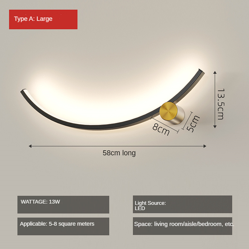 Long wall lamp S-shaped line Nordic minimalist bedroom bedside light staircase living room decoration background wall LED lamps