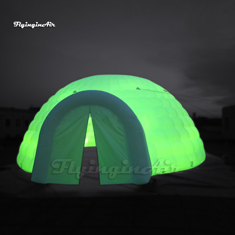 Advertising Inflatable Igloo LED Dome Tent 10m White Lighting Air Blow Up Circular Tent With 2 Doors For Party And Wedding Event