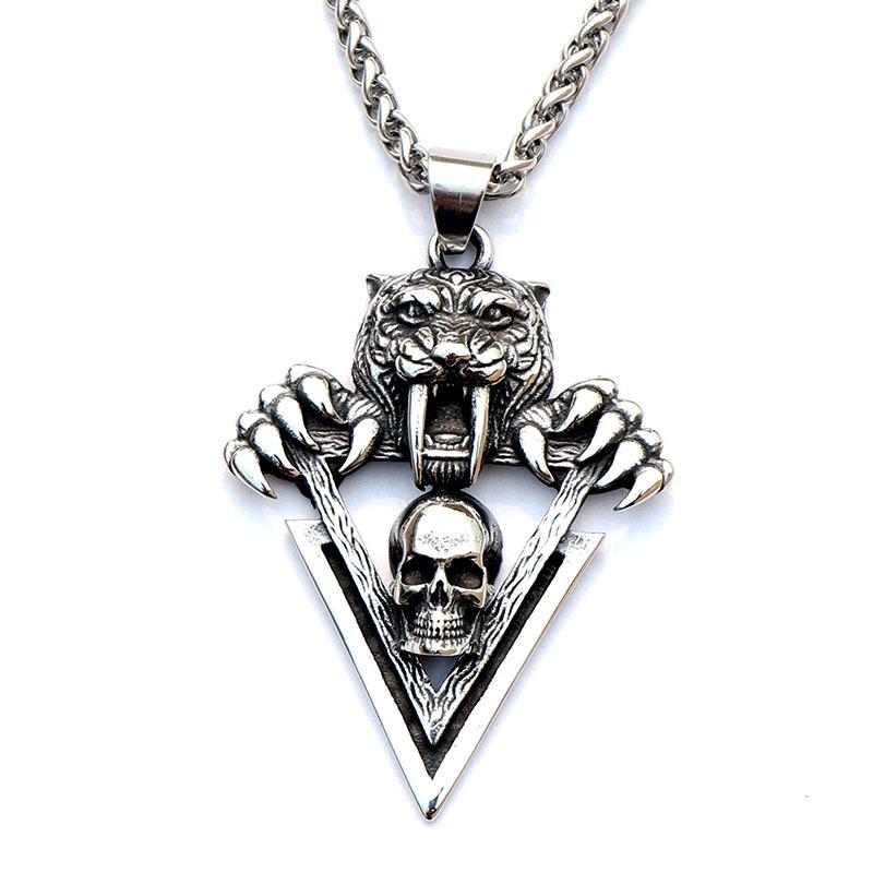 Pendant Necklaces Retro Gothic Saber-Toothed Tiger Skull Triangle Men Necklace Fine Chain Accessories Jewelry For Bff Party Gifts
Pendant Necklaces Retro Gothic Saber-Toothed Tiger Skull Triangle Men Necklace Fine Chain Accessories Jewelry For Bff Party Gifts