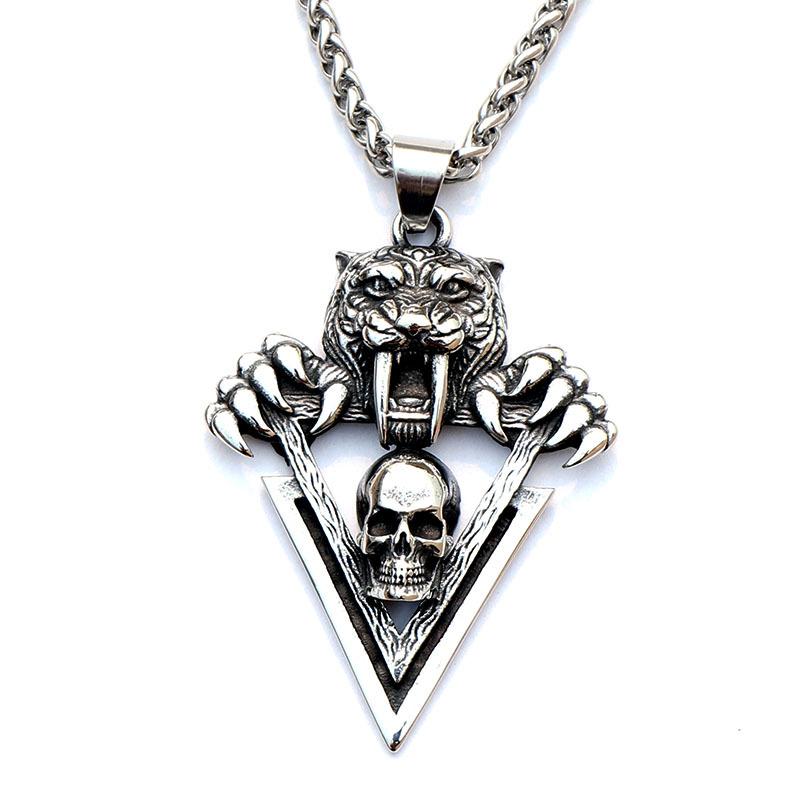 

Pendant Necklaces Retro Gothic Saber-Toothed Tiger Skull Triangle Men Necklace Fine Chain Accessories Jewelry For Bff Party Gifts