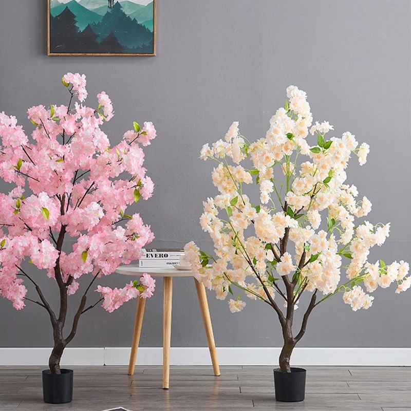 Artificial Cherry Tree Artificial Flower Landing Indoor Decoration Plant Potted Wedding Home Living Room Decoration Green Plant