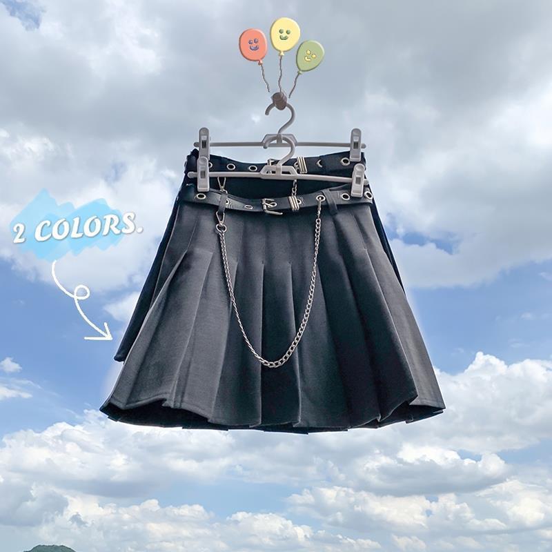 Feiernan Black Pleated Skirt Women Punk Girl High Waist Mini Korean Style Y2K Uniform Solid Vintage Alt E-girl Outfit 220322