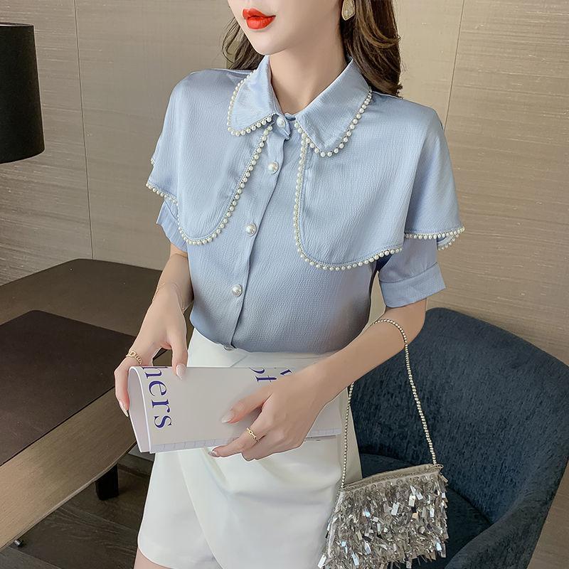 Women' Blouses & Shirts Blouse Female 2022 Summer Temperament Is Thin And Versatile Pearl Lotus Leaf Cloak Stand -up Collar Short -sleeved, Blue
Women' Blouses & Shirts Blouse Female 2022 Summer Temperament Is Thin And Versatile Pearl Lotus Leaf Cloak Stand -up Collar Short -sleeved, Blue