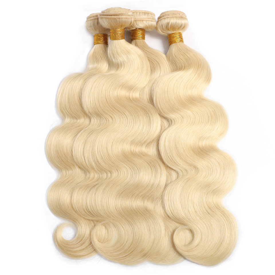 613 Blonde Human Hair Bundles with 4x4 Closure Brazilian Hair Weave Remy