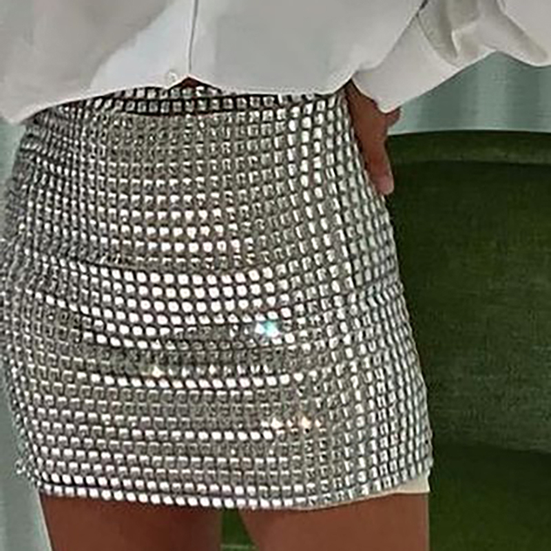 Sexy Sequins Glitter Mini Skirt High Waist Wrap Hip Slim Skirt Summer Night Club Party Harajuku Lolita Outfits 220322