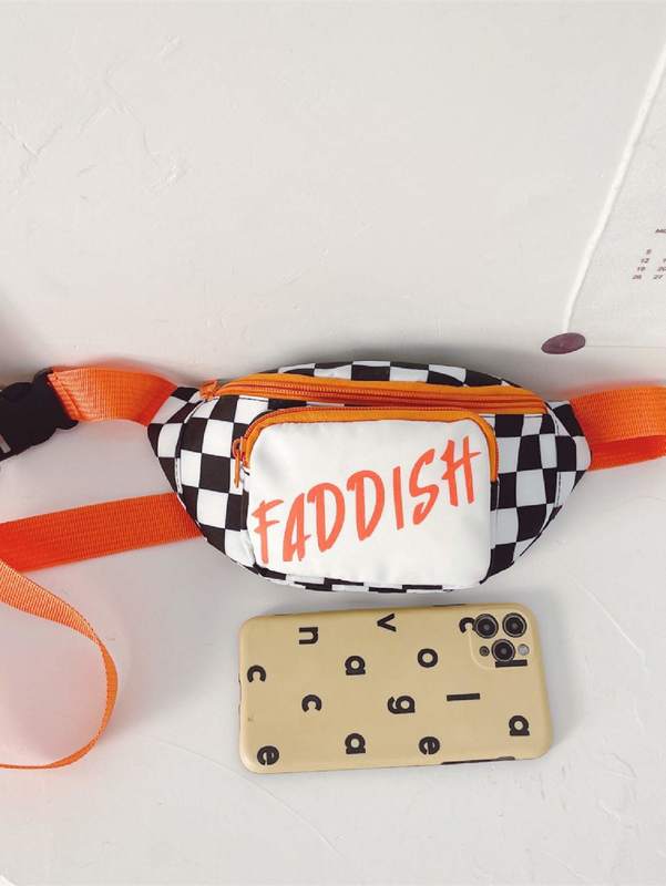 Kids Checkered & Letter Graphic Fanny Pack SHE