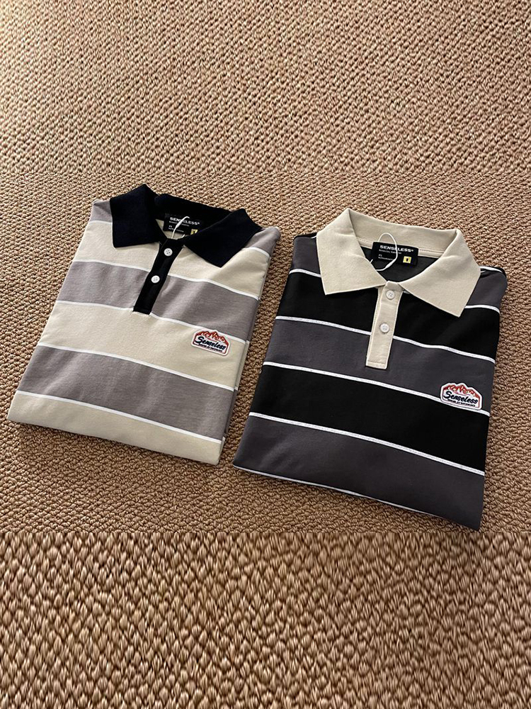 Women's TShirt Autumn Striped POLO Shirts Casual Longsleeved Women Tops Fashion Retro Loose Couple Sweatshirt Preppy Vintage Lapel 230206
