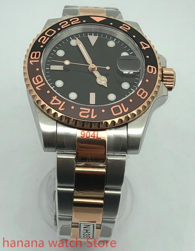 Wristwatches Brand Root Beer Rose Gold Automatic Men Watch Sapphire Glass GMT Hand Date Window Mental Strap Ceramic Bezel, No logo
Wristwatches Brand Root Beer Rose Gold Automatic Men Watch Sapphire Glass GMT Hand Date Window Mental Strap Ceramic Bezel, No logo
