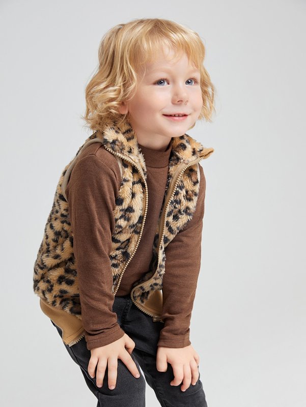 Toddler Boys Leopard Pattern Teddy Vest Jacket SHE