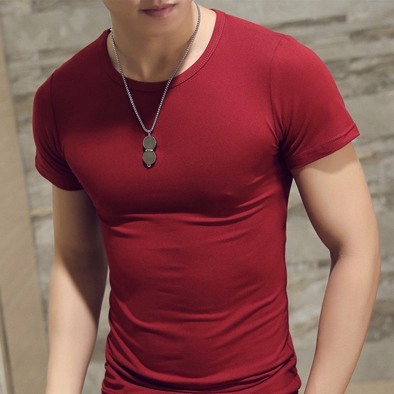 Men Summer O Neck Casual T Shirt Collar White Plain Men tshirts Short Sleeve Undershirt Slim Fit Mens Tops 220526wtt