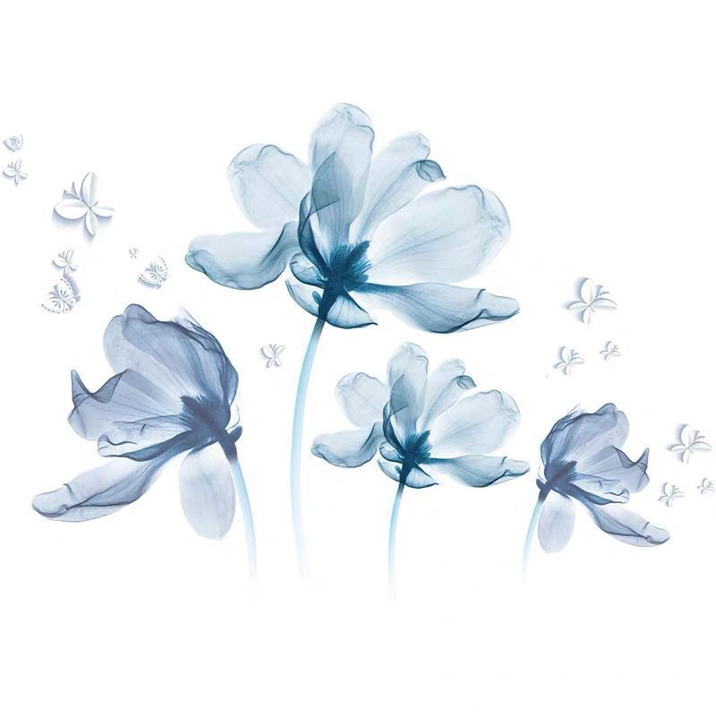 Large 3D Blue Flower Wall Stickers Butterfly for Home Decor Living Room Decoration Wall Decals DIY Wallpaper Art Poster