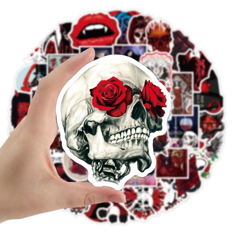 50Pcs/Lot Western Style Classical Cool Dark Red Gothic Punk Stickers Graffiti Sticker Notebook Skateboard Car Kids Gift Toy Collection Waterproof Deca