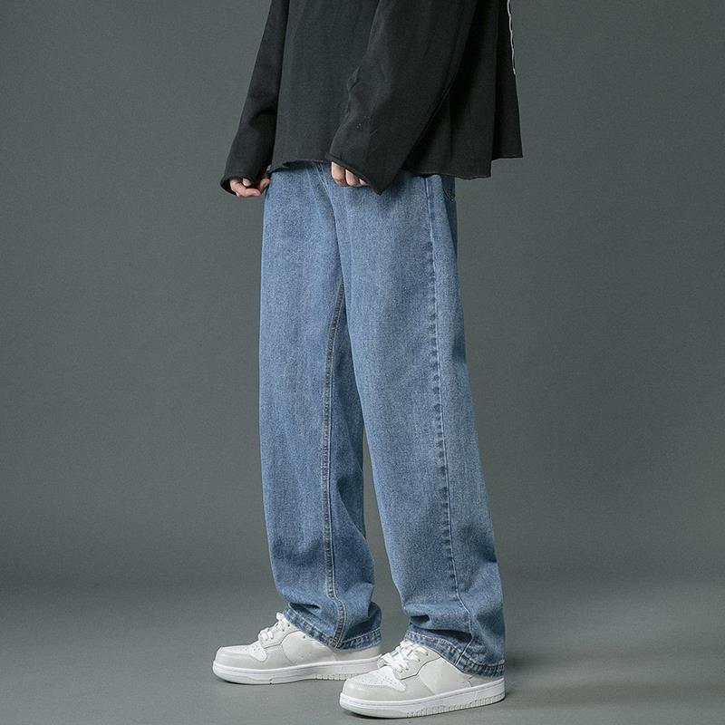 Men's Jeans Streetwear Baggy Men Plus Size S-5XL Fashion Loose Straight Wide Leg Pants Black Light Blue Male Casual Clothing