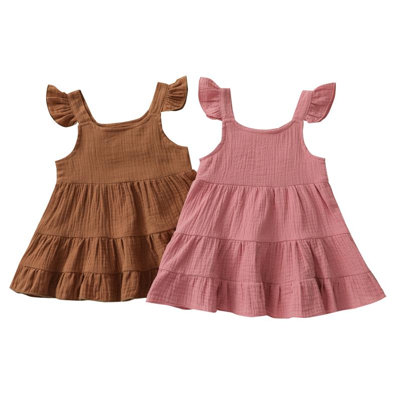 Girl's Dresses Infant Kids Baby Girls Casual Ruffled Hem Dress Solid Color U-neck Sleeveless Gown For Summer Brown/ Pink 1-5TGirl's
Girl's Dresses Infant Kids Baby Girls Casual Ruffled Hem Dress Solid Color U-neck Sleeveless Gown For Summer Brown/ Pink 1-5TGirl's