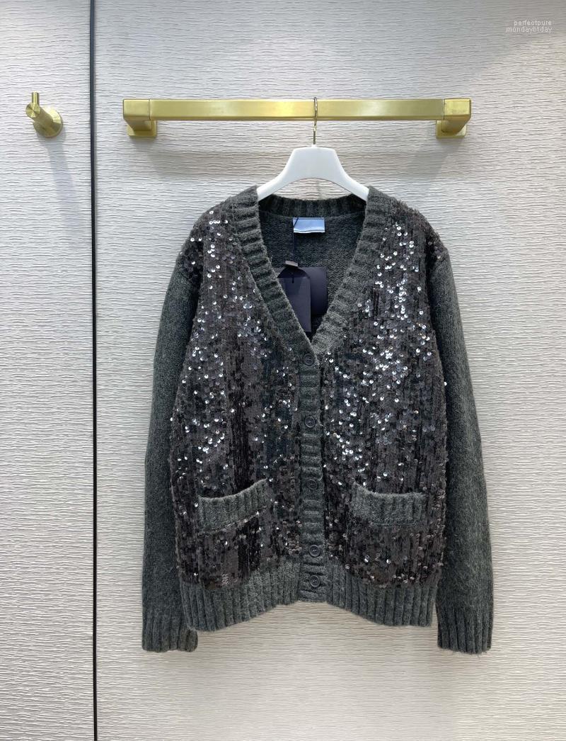 Women's Knits & Tees Sequin Embroidered Floral Gray Wool Cardigan Perf22, As pic 
Women's Knits & Tees Sequin Embroidered Floral Gray Wool Cardigan Perf22, As pic
