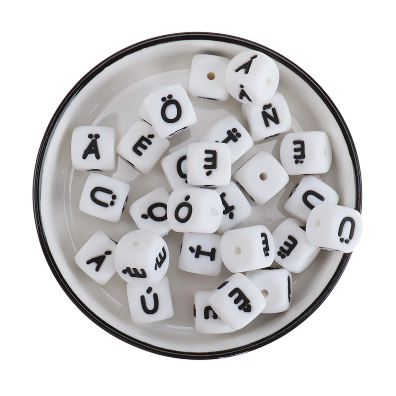 100 pcs French Letters Silicone Teether Beads 12mm Baby Teething Bead BPA Free Baby Teethers Dummy Pacifier Chains Accessories 220507