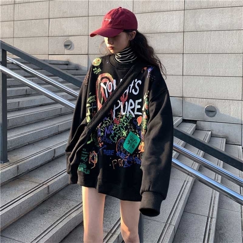 gothic hip hop pullover Streetwear Print Lady Sweatshirts Women ONeck Loose Clothes Female Autumn Hip Hop Casual Pullovers T200311